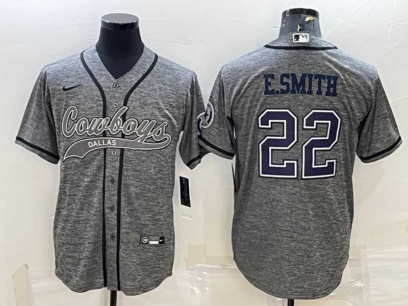Mens Dallas Cowboys #22 Emmitt Smith Grey Gridiron With Patch Cool Base Stitched Baseball Jersey->dallas cowboys->NFL Jersey